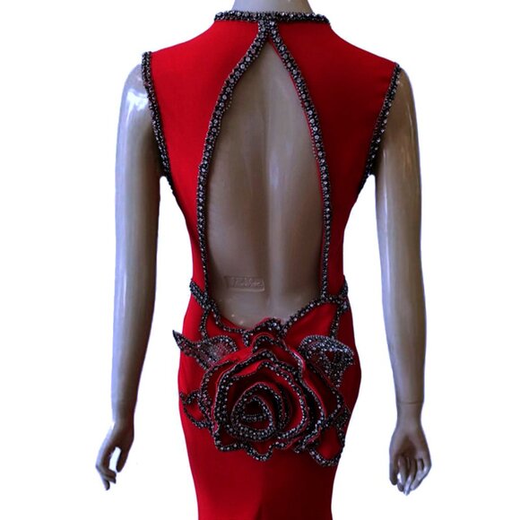 TARIK EDIZ 92607 Beaded 3-D Flower Back RED Dress Size 40/US 8 - Picture 11 of 14